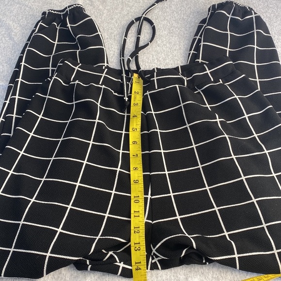 2/$25 Black white elastic waist pull on windowpane trousers tapered leg pants S - Picture 7 of 10